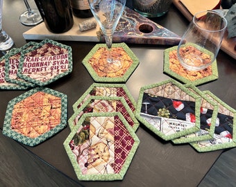 Wine Themed quilted Beverage Coasters, wine glass coasters, all cotton, ready to ship, set of 4