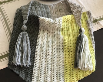 Kerchief CAKES Scarf, crocheted scarf, kerchief style, 20/80 wool/acrylic yarn, Key Lime Caron Cakes yarn, 62x17  kerchief, shoulder shawl