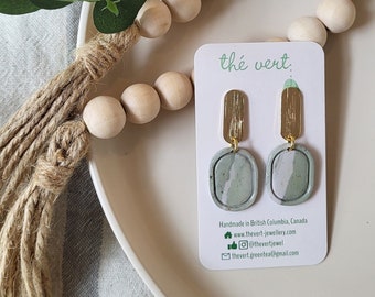 The Cezanne Earrings - Polymer Clay Dangle Earrings in Soft Sage Green Vertical Lines | One of a Kind Earrings | Nickel Free | Gifts for Her