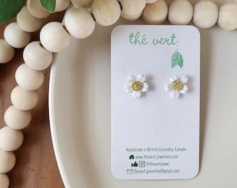 The Mio White Sakura Polymer Clay Stud Earrings | Cherry Blossom Studs | Nickel Free | Flower Studs | Floral Studs | Gifts for Her |