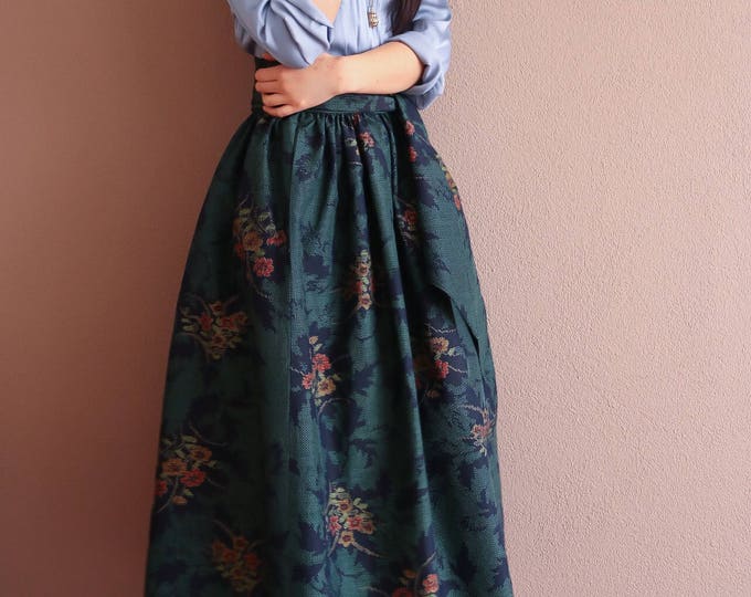 Japanese Ikat Long Skirt Japanese Ikat Dress Floral Long Skirt Tsumugi