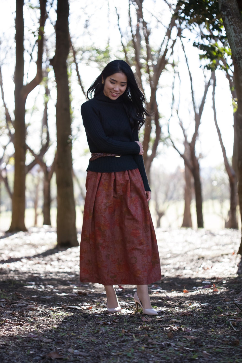 Vintage Japanese Woolen Kimono Skirt