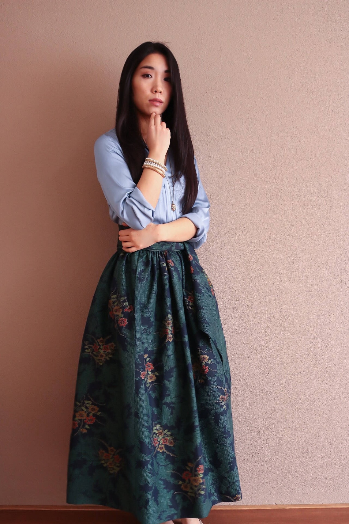 Japanese Ikat Long Skirt Japanese Ikat Dress Floral Long Etsy