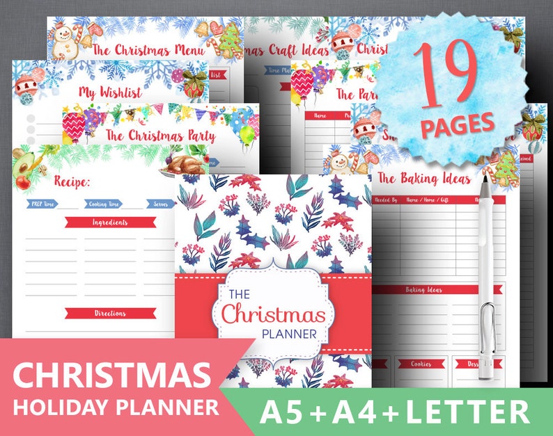 Christmas planner printable 'HOLIDAY PLANNER' Holiday Planner, Gift Planner, Party Planner Merry Organizer Thanksgiving Planner, X-mas Cards 