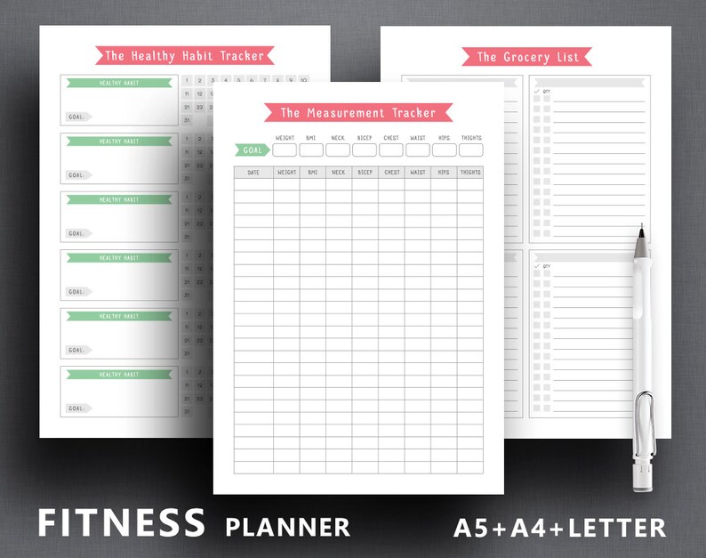 Fitness Planner Insert fitness Journal Letter Etsy