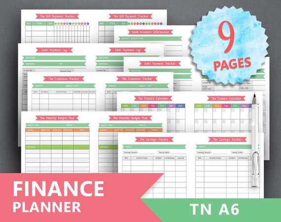 tn a6 financial planner printable finance tracker etsy