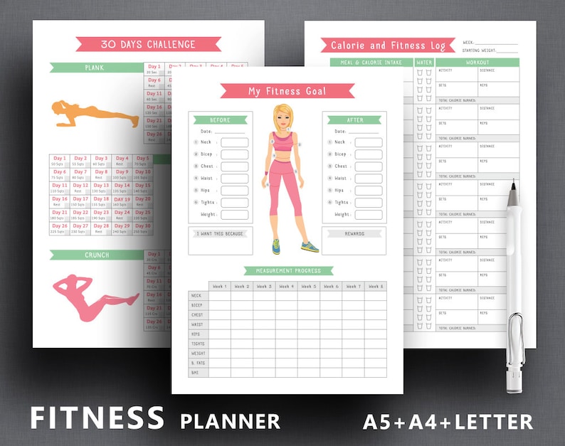 Fitness Planner Insert fitness Journal Letter Etsy