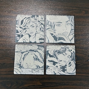 Art Engraved Slate Coaster Set Roy Lichtenstein Inspired Beverage Coasters