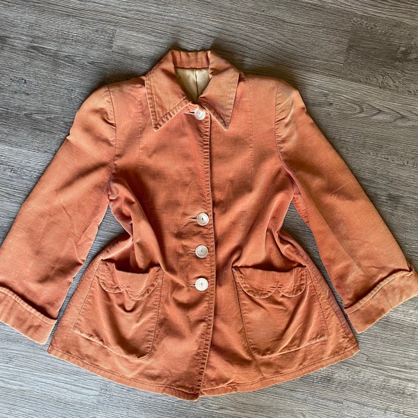 vintage 40s orange velours côtelé veste 1940s cordon blazer manteau dames moyen grand
