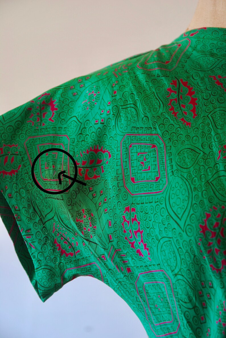 RESERVED FOR JILL Vintage 1940s Geometric Print Dress 40s Green and Pink Silk Crepe Draped with Bows