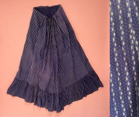 Antique Calico Skirt // Soft Blue Victorian Skirt