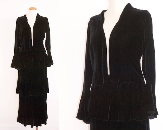 1930s Black Velvet Bolero and Tiered Skirt // Smal