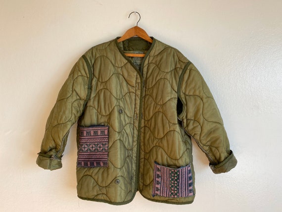Vintage 1960s M65 green army liner jacket with emb