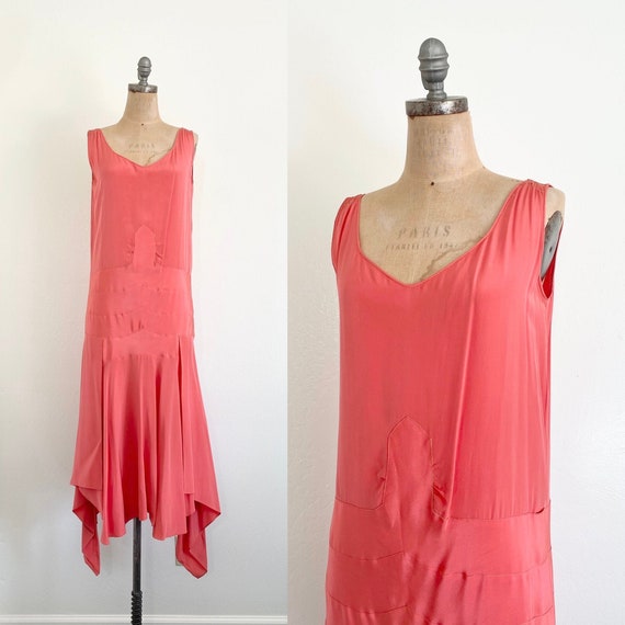 1920s Silk Dress // 20s Coral Pink Flapper Dress /