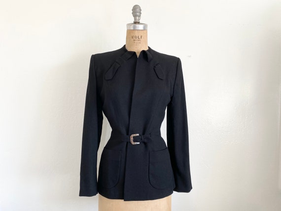 Vintage 1940s Black Wool Coat // 40s Blazer Jacket