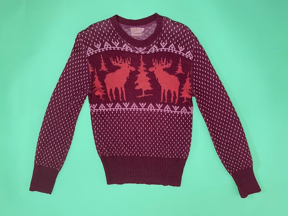 Vintage 1940s Novelty Sweater // Reindeer Pine Tre