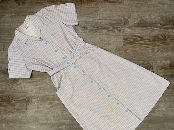 1940s Plaid Dress // Gray Cotton Day Dress // 30s