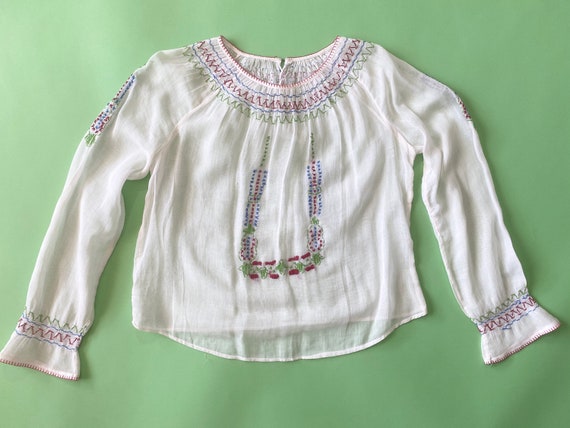 Vintage 1930s Embroidered Cotton Gauze Blouse // H