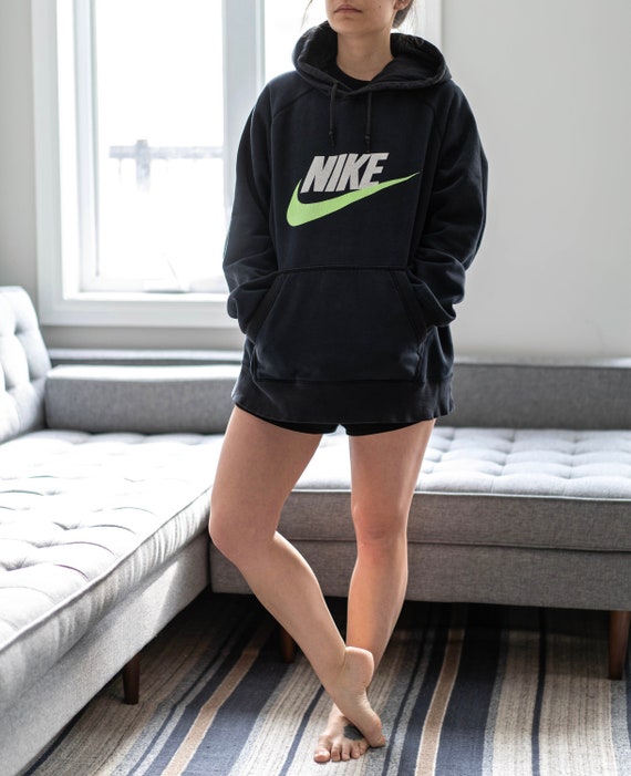 90's Black, White and Neon Green Nike Swoosh Overs