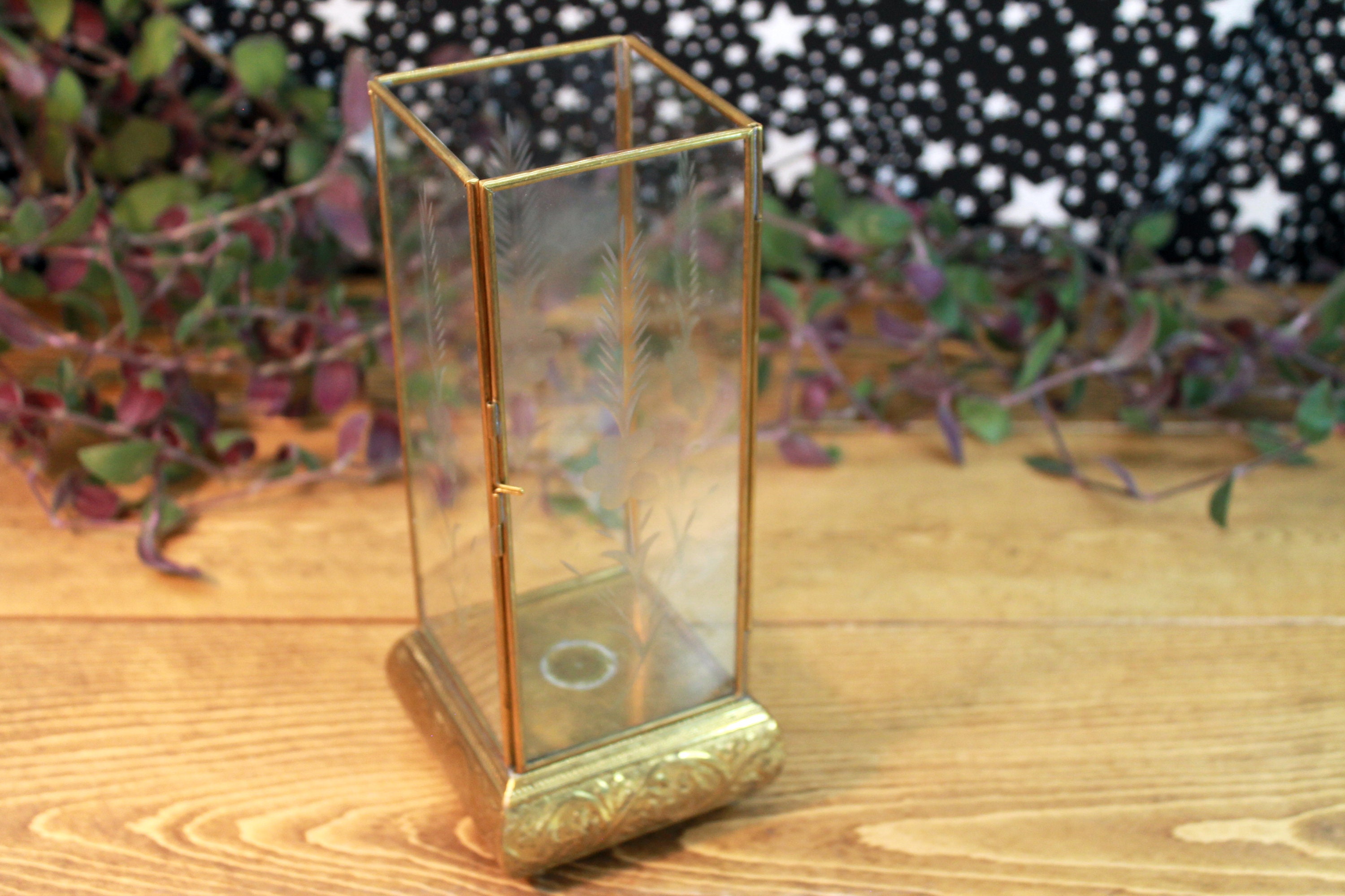 Vintage Brass and Glass Display Case With Base and Etched Etsy