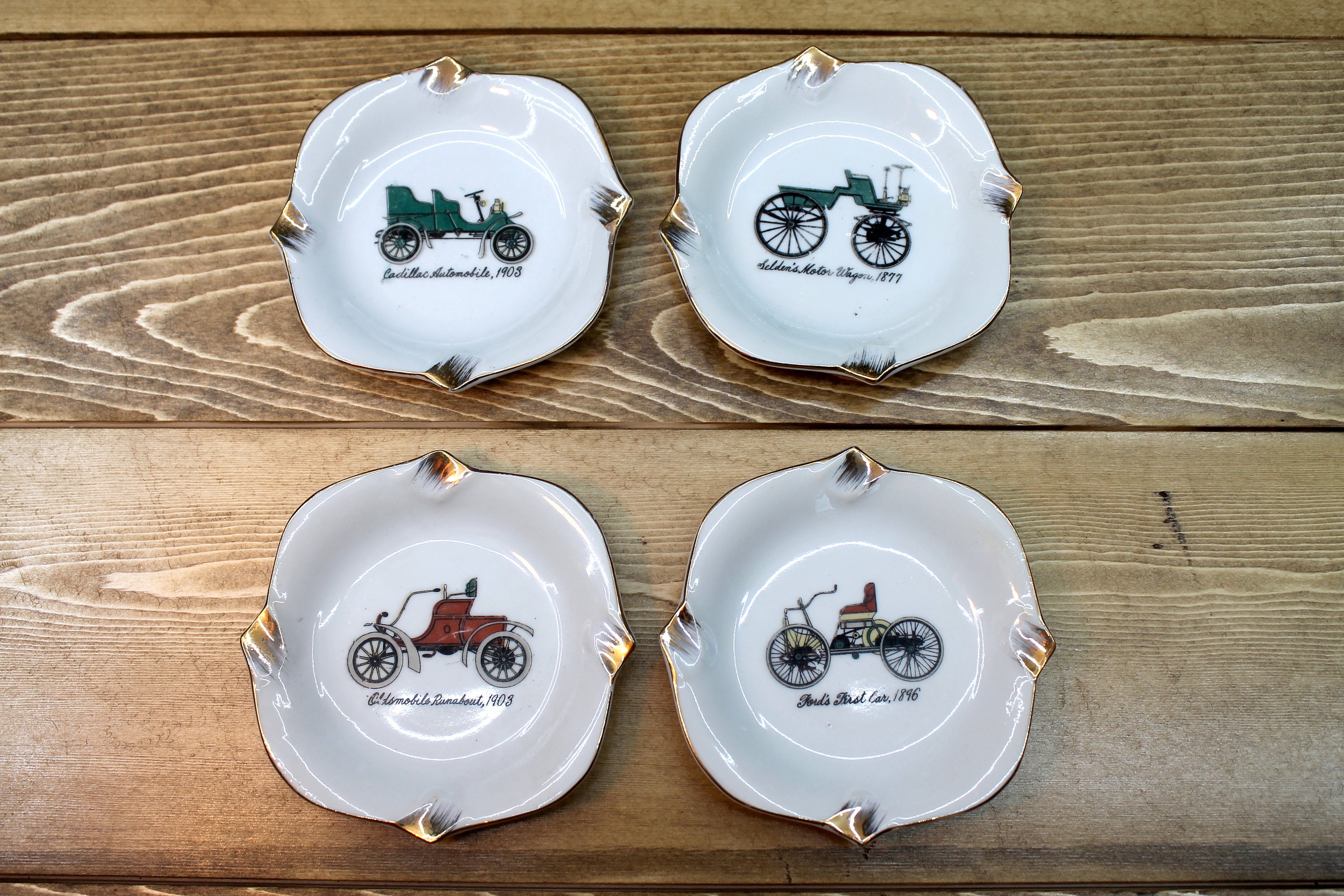 Set of 4 Vintage Antique Cars Ashtrays ESD Hand Painted Etsy