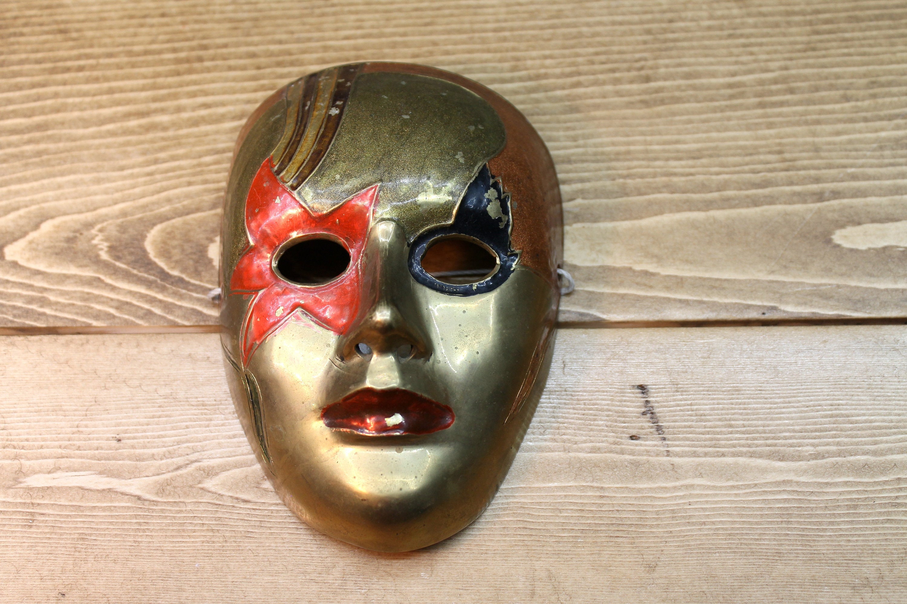Vintage Brass Mardi Gras Mask With Applied Enamel Wall Hanging Theatre  Retro 1980s Made in India Makeup Unique Statement Decor 