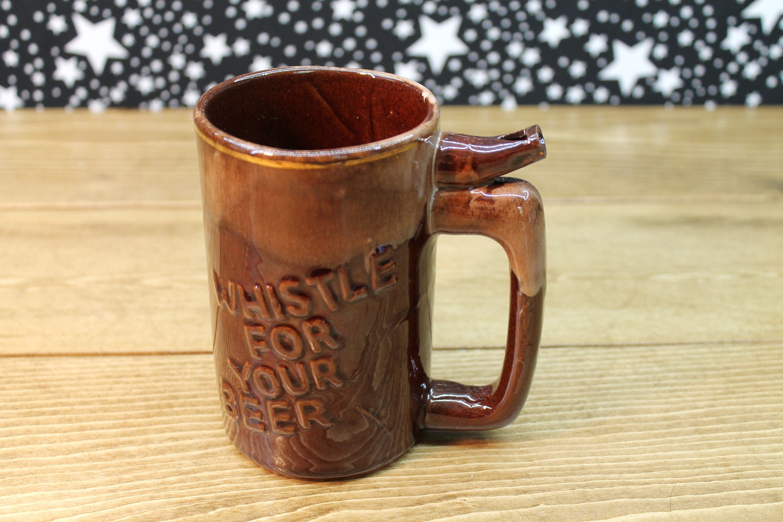 Vintage Novelty Beer Mug With Whistle Brown Drip Glaze Etsy Canada