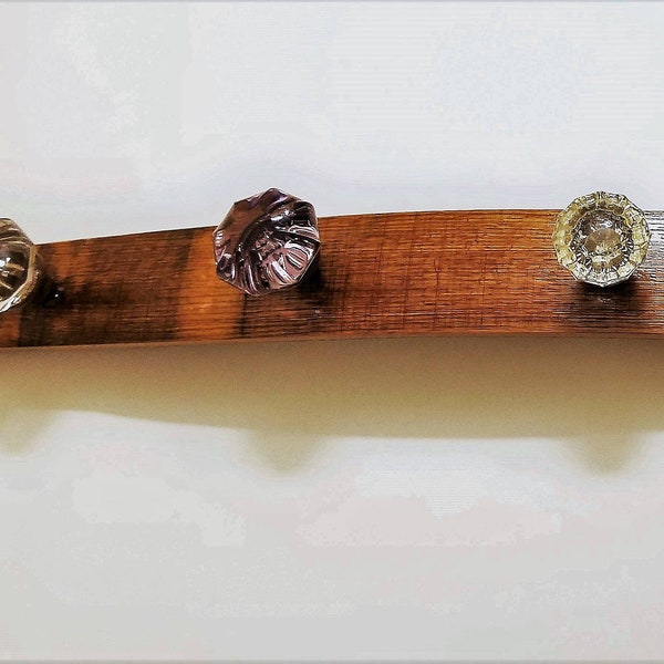 Coat Rack - Wine Barrel Stave with Vintage Glass Door Knob Handles