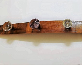 Coat Rack - Wine Barrel Stave with Vintage Glass Door Knob Handles