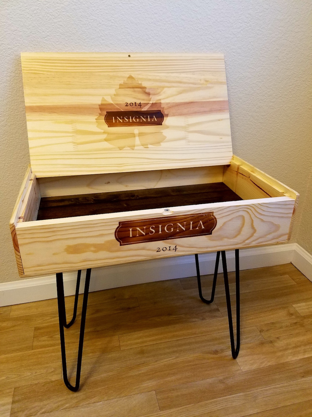 Wine Crate End Table or Coffee Table With Hairpin Legs Etsy