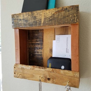 Reclaimed Pallet Wood & Pine Shelf - Entryway, doorway, anywhere wall-mounted recycled wood shelves and wall hooks