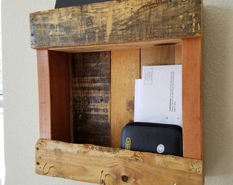 Reclaimed Pallet Wood & Pine Shelf - Entryway, doorway, anywhere wall-mounted recycled wood shelves and wall hooks