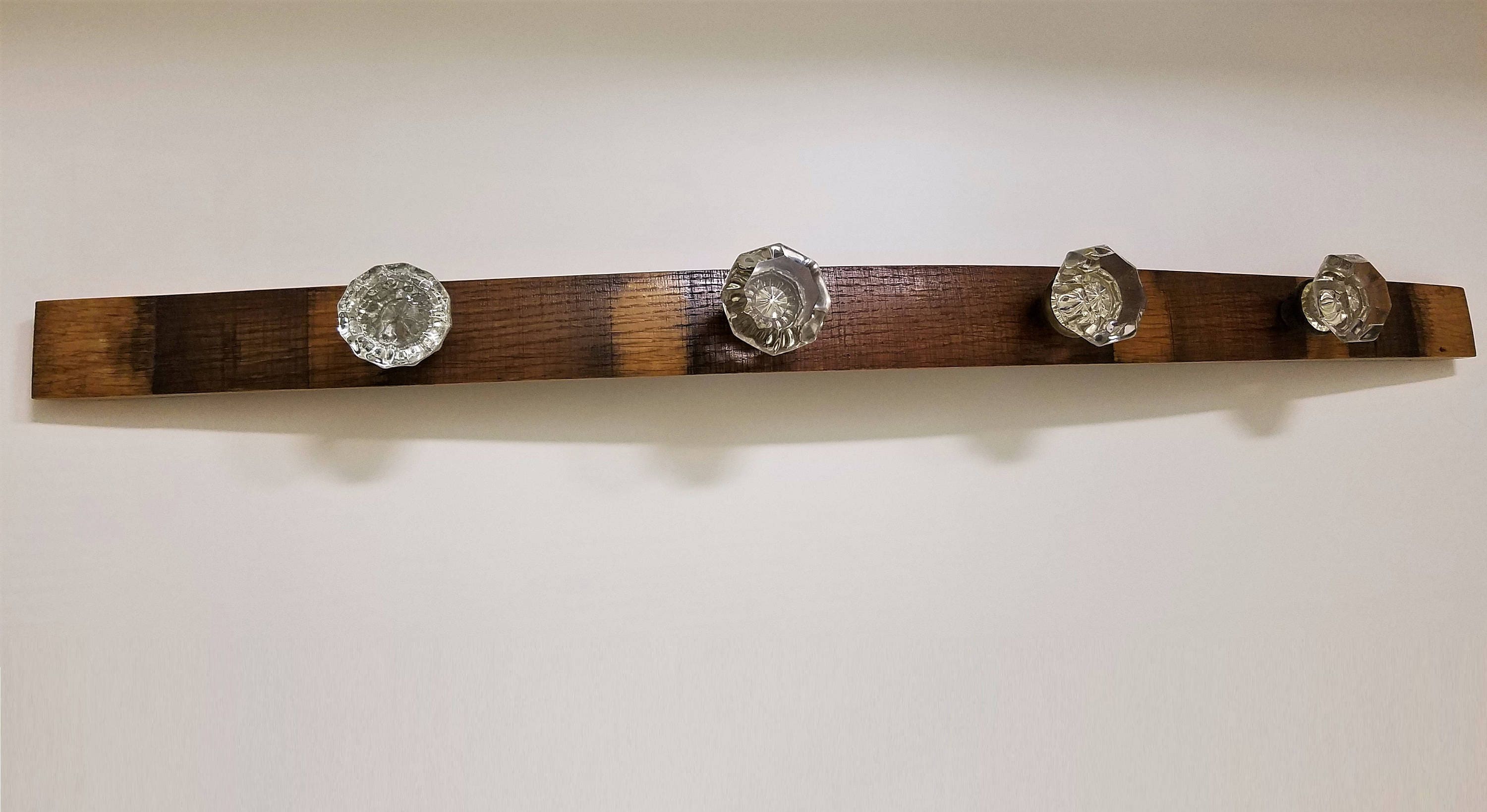 Coat Rack Wine Barrel Stave With Vintage Glass Door Knob Handles