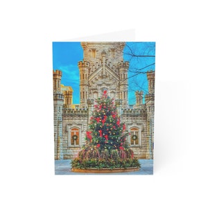 Chicago Water Tower Holiday Folded Greeting Cards 1, 10, 30, and 50pcs, Chicago Christmas Tree Postcard, Chicago Note Card, Chicago Greeting