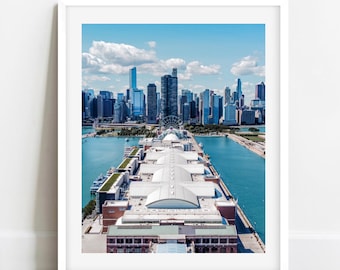 Chicago Navy Pier Foto, Chicago Skyline, Chicago Reuzenrad Print, Lake Michigan, Chicago Fotografie, Chicago Wall Art, Chicago Prints