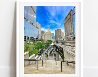 Chicago Riverwalk Photo, Chicago River Picture, Chicago Architecture Photography, Wrigley Building Wall Art, Chicago Riverwalk Poster