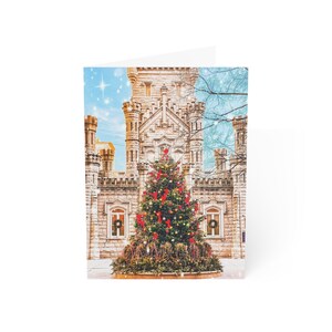 Chicago Water Tower Holiday Folded Greeting Cards 1, 10, 30, and 50pcs, Chicago Christmas Tree Postcard, Chicago Note Card, Chicago Greeting