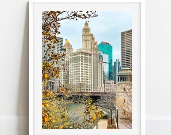 Chicago Riverwalk Photo, Chicago Wrigley Building Print, Chicago Photography, Chicago River Wall Art,Chicago Autumn Photography,Chicago Gift