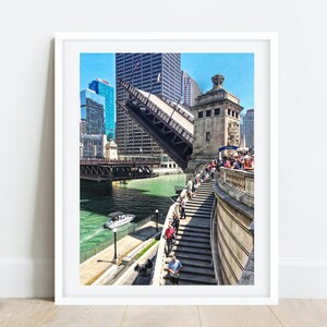 Michigan Avenue Bridge, Chicago Riverwalk Art, Rising Bridges Chicago, Chicago Photography, Chicago Wall Art, Chicago Prints,Large Art Print