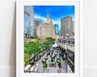 Chicago Riverwalk Photo, Chicago River Picture, Chicago Architecture Photography, Wrigley Building Wall Art, Chicago Riverwalk Poster