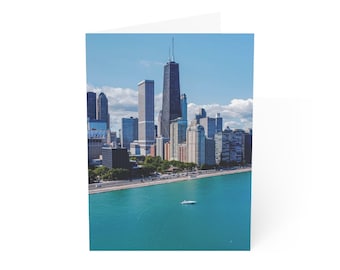 Tarjetas de felicitación plegadas chicago Skyline (1, 10, 30 y 50 piezas), tarjeta de notas fotográficas de Chicago, postales de Chicago, juego de postales de Chicago, postales