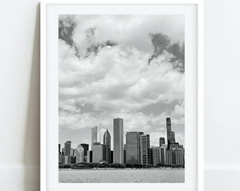B&W Chicago Photography, Chicago Skyline Print, Adler Planetarium View, Chicago Cityscape, Chicago Wall Art, Chicago Prints, Blanco y Negro