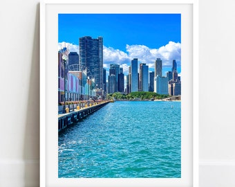 Chicago Navy Pier, Reuzenrad, Chicago Skyline, Chicago Fotografie, Stadsfotografie, Chicago Wall Art, Chicago Prints, Lake Michigan