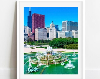 Chicago Buckingham Fountain Photo, Chicago Skyline Summer Print, Chicago Drone Photography, Chicago Wall Art, Chicago Architecture Picture