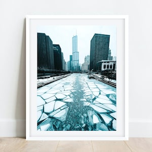 Chicago Photography, Frozen Chicago River, Chicago Riverwalk Art, Trump Tower Print, Chicago River Print, Chicago Wall Art, Chicago Prints