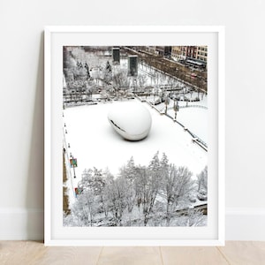 Chicago Cloud Gate, Chicago Bean Photo, Chicago Winter Photography, Chicago Bean Black and White Art Print, Chicago Wall Art, Chicago Prints