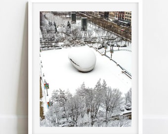Chicago Cloud Gate, Chicago Bean Photo, Chicago Winter Photography, Chicago Bean Black and White Art Print, Chicago Wall Art, Chicago Prints