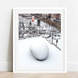 Chicago Cloud Gate, Chicago Bean Photo, Chicago Winter Photography, Chicago Bean Black and White Art Print, Chicago Wall Art, Chicago Prints