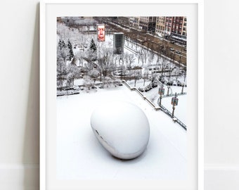 Chicago Cloud Gate, Chicago Bean Photo, Chicago Winter Photography, Chicago Bean Black and White Art Print, Chicago Wall Art, Chicago Prints