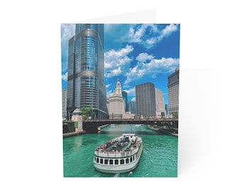 Tarjetas de felicitación dobladas de Chicago Riverwalk (1, 10, 30 y 50pcs), Chicago Riverwalk Postcard, Chicago Photo Note Card, Chicago Postcards